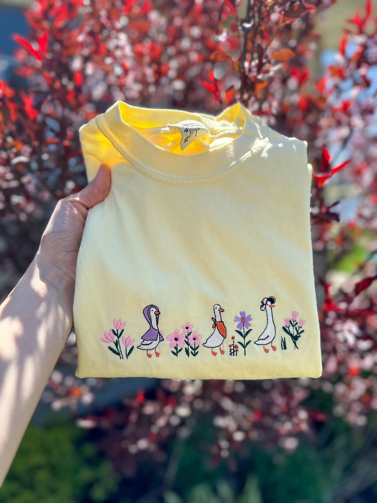 Floral Geese Embroidered T-Shirt