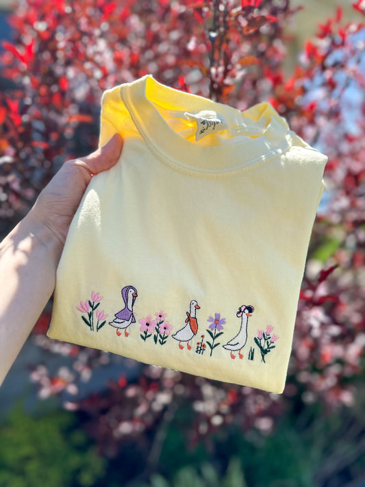 Floral Geese Embroidered T-Shirt