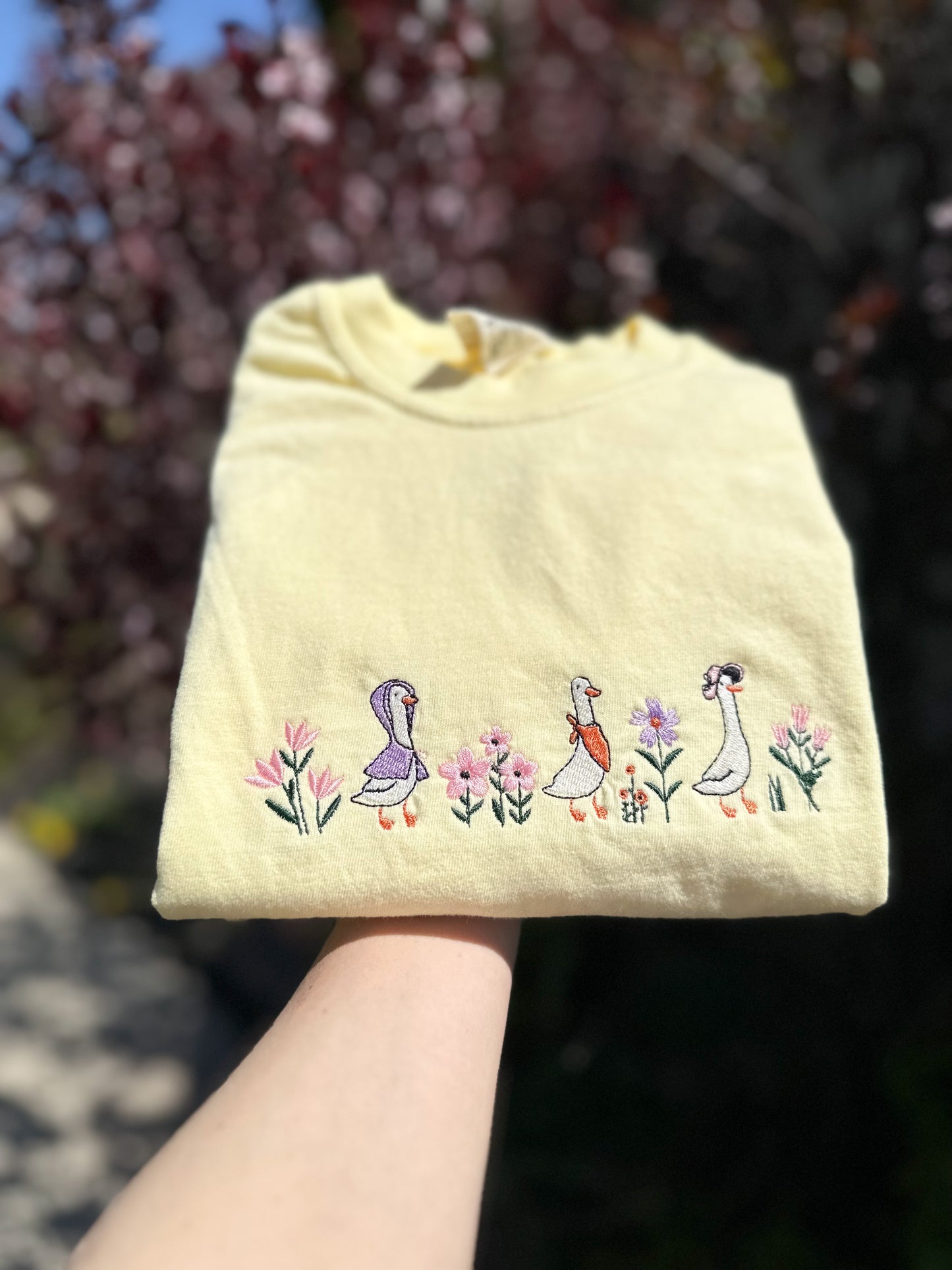 Floral Geese Embroidered T-Shirt